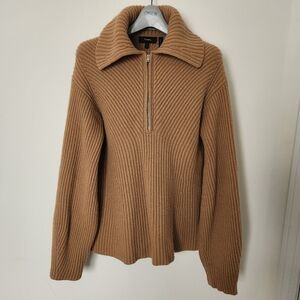 Theory Camel Wool/ Cashmere Zip Collar Pullover Sweater